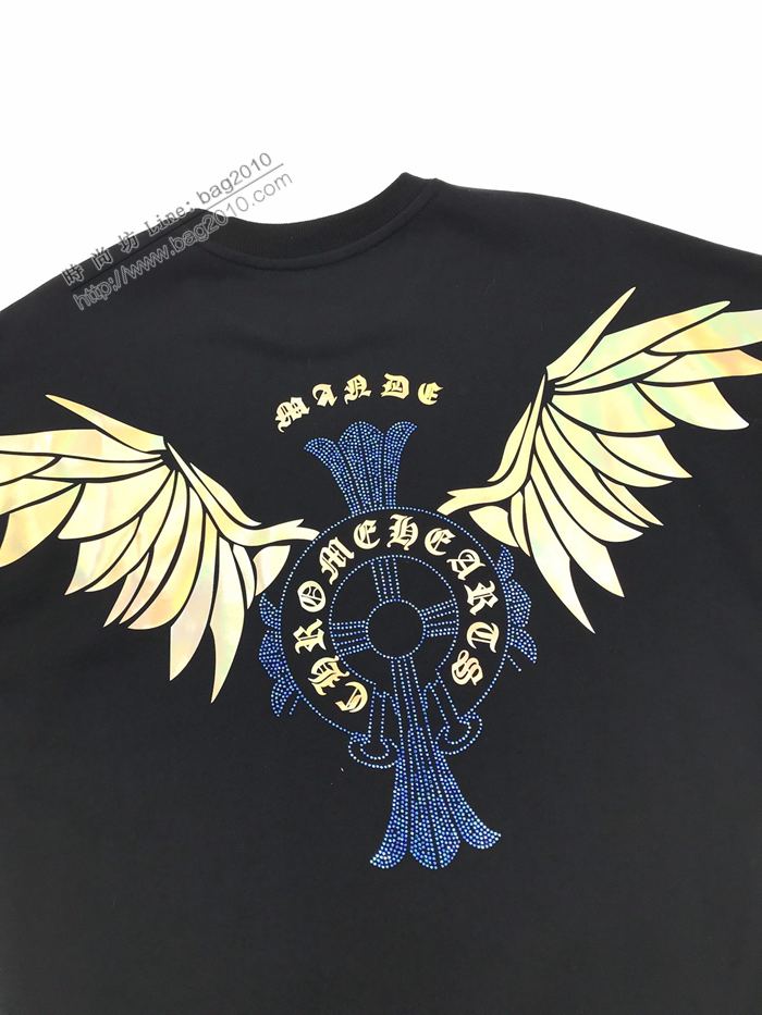 Chrome Hearts男裝 克羅心秋冬新款衛衣 重工火焰燙金印花翅膀男士圓領衛衣  ydi3254